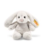 Steiff Hoppie Hase 18 cm hellgrau, Plüschtier Hase mit Schlappohren, Soft Cuddly Friends, flauschiges Stofftier zum Kuseln