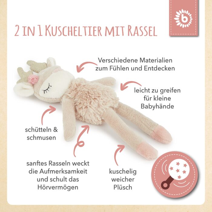 Bieco Kuscheltier Reh Ella mit Rassel | Baby Kuscheltier ab 0 Monate Stofftier Baby Plüschtier Reh - Image 6